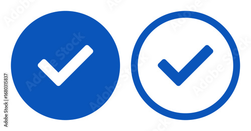 A pair of blue vector circular checkmark icons, one filled and one outlined, designed for user interface elements, web forms, and UX/UI design projects.