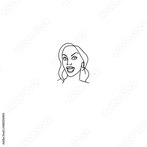 Beautiful Woman Black and White Vector Image Illustration Fashion Girl Portrait Line Art Drawing