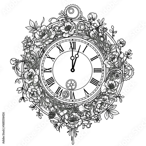Ornate Roman Numeral Clock Adorned with Elaborate Floral Embellishments and Intricate Detailing