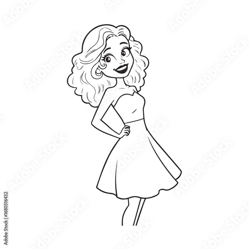 Beautiful Woman Black and White Vector Image Illustration Fashion Girl Portrait Line Art Drawing