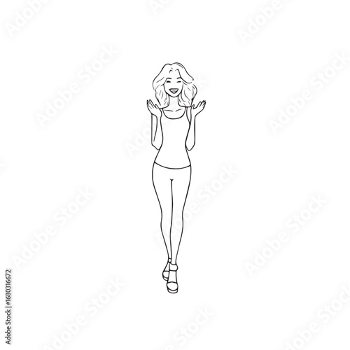 Beautiful Woman Black and White Vector Image Illustration Fashion Girl Portrait Line Art Drawing