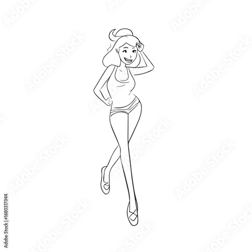 Beautiful Woman Black and White Vector Image Illustration Fashion Girl Portrait Line Art Drawing