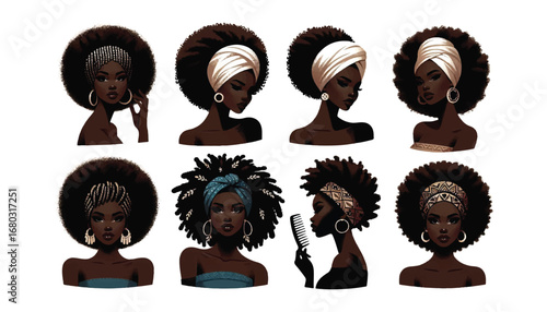 set of women hair silhouettes