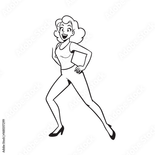 Beautiful Woman Black and White Vector Image Illustration Fashion Girl Portrait Line Art Drawing