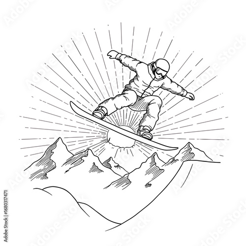 Majestic Mountain Sunrise Over Snowy Peaks with a Lone Skier
