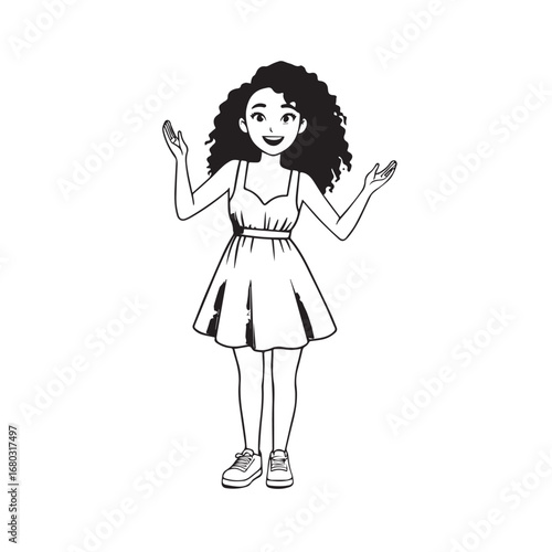Beautiful Woman Black and White Vector Image Illustration Fashion Girl Portrait Line Art Drawing