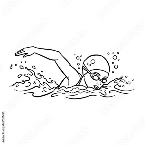 Creative Illustration of a Swimmer in Action with Water Splashes and Bubbles