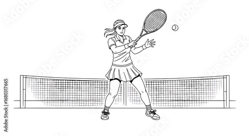 Energetic Woman Playing Tennis at the Net During a Match