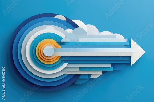 Abstract layered arrow design; cloud data transfer