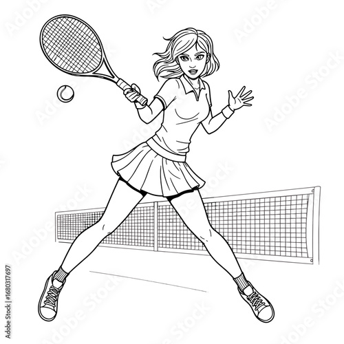 Athletic Woman Playing Tennis During a Match on a Sunny Day