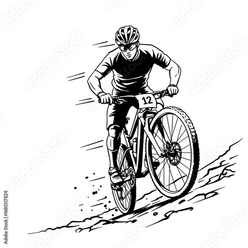 Energetic Mountain Biker Racing Downhill Trail with Speed and Agility