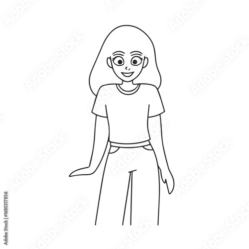 Beautiful Woman Black and White Vector Image Illustration Fashion Girl Portrait Line Art Drawing