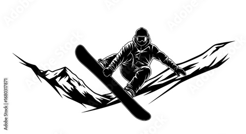 Snowboarder performing a mid-air trick with dynamic spray effect