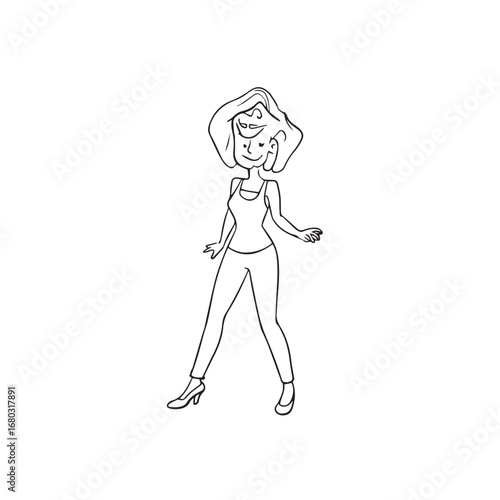 Beautiful Woman Black and White Vector Image Illustration Fashion Girl Portrait Line Art Drawing
