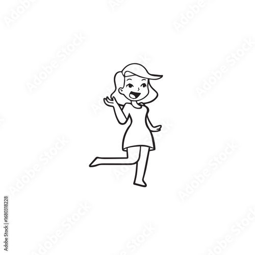 Beautiful Woman Black and White Vector Image Illustration Fashion Girl Portrait Line Art Drawing