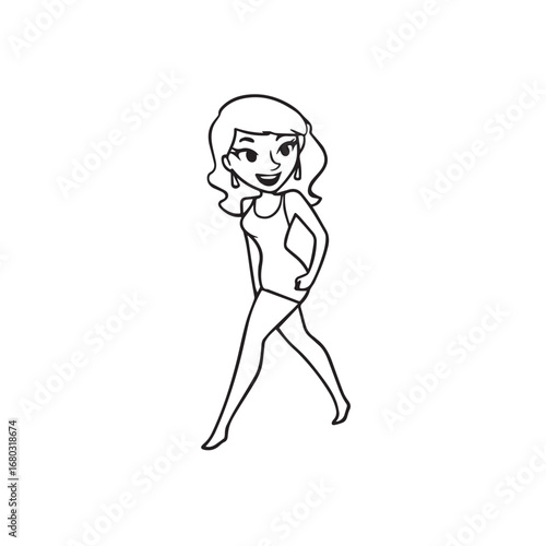 Beautiful Woman Black and White Vector Image Illustration Fashion Girl Portrait Line Art Drawing