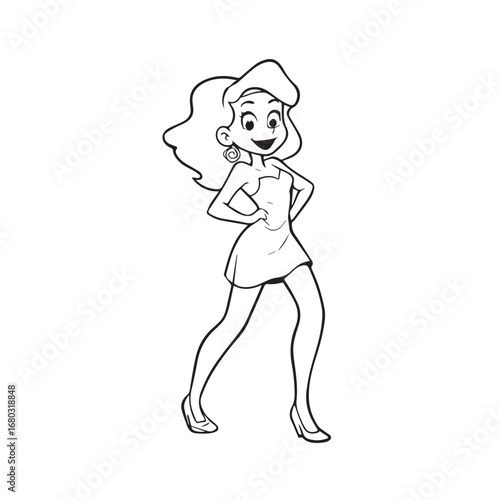 Beautiful Woman Black and White Vector Image Illustration Fashion Girl Portrait Line Art Drawing