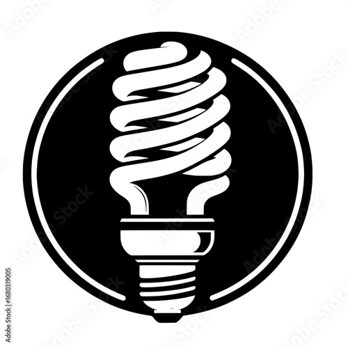 Black and White Vector Silhouette of Energy-Saving Bulb
