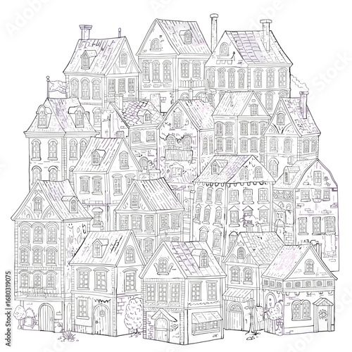 Intricate arrangement of old European townhouses creates a dense architectural landscape full of charm