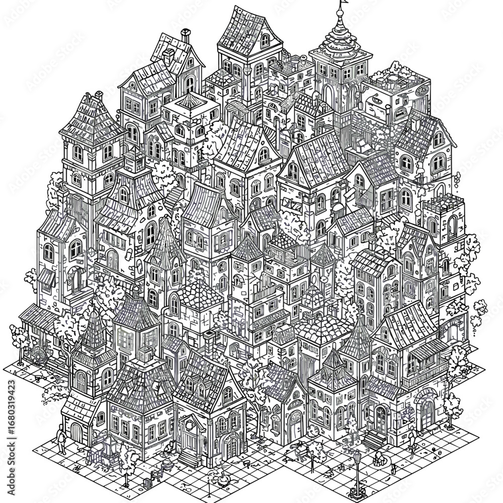 Obraz premium Intricate Old Town Architecture With Tall Towers And Buildings