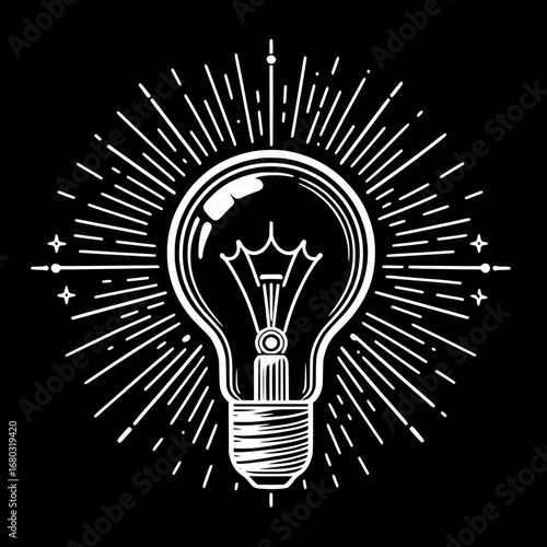 Black and White Vector Silhouette of Classic Light Bulb