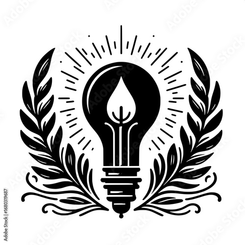 Black and White Vector Silhouette of Candle Shaped Bulb