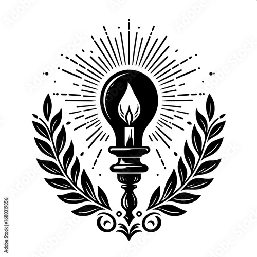 Black and White Vector Silhouette of Candle Shaped Bulb