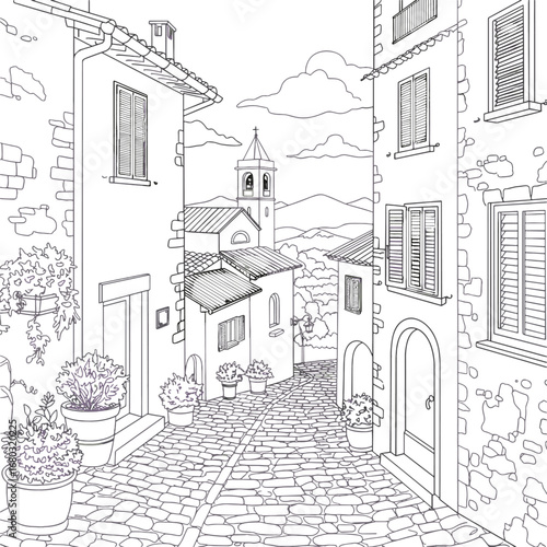 Enchanting European Cityscape Alleyway with Cobblestone Path and Architectural Charm
