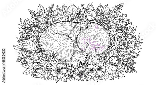 Adorable Cartoon Pandas Sleeping Peacefully Amidst Lush Greenery and Flowers