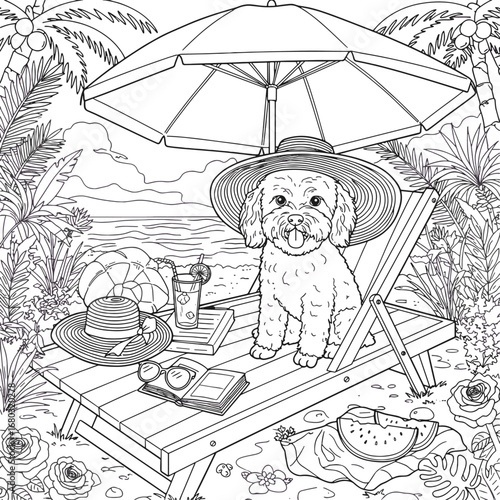 Relaxing under a beach umbrella on a sunny vacation day enjoying a refreshing drink