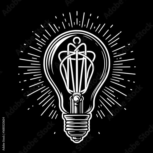 Black and White Vector Silhouette of Edison Filament Light Bulb