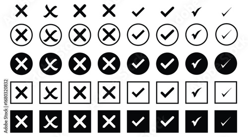 check mark and cross mark icon set for true or false, acccepted or rejected,yes or no icons for apps and web