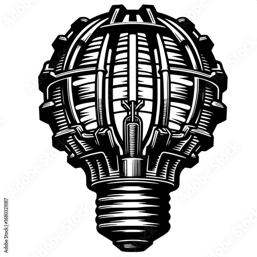 Black and White Vector Silhouette of Industrial Light Bulb