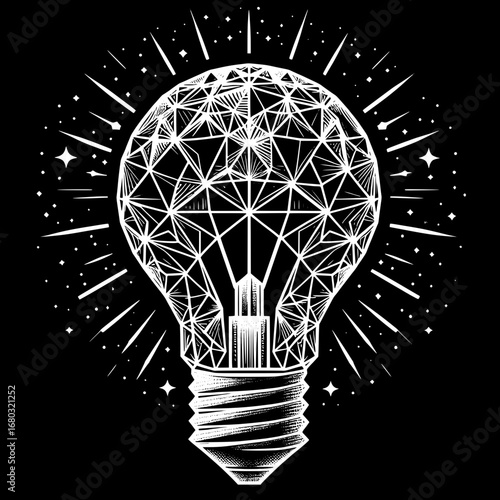 Black and White Vector Silhouette of Geometric Light Bulb