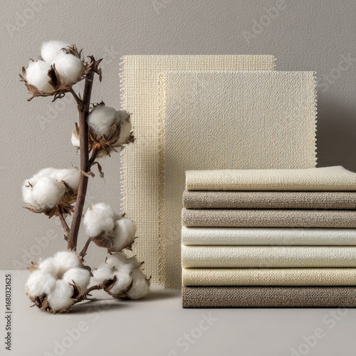 Minimalist presentation of stitched cotton in soft neutral tones