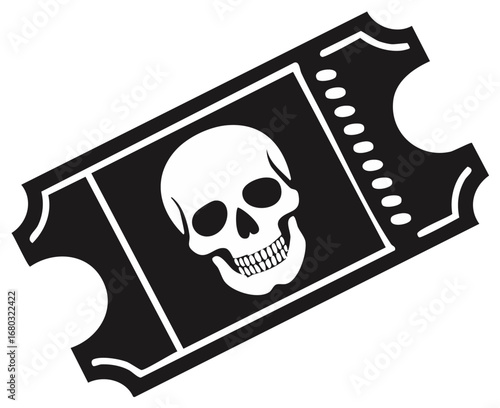 Skull icon on black and white ticket graphic illustration design