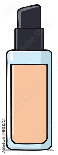 Vibrant cartoon illustration of a liquid foundation bottle, perfect for beauty and skincare concepts
