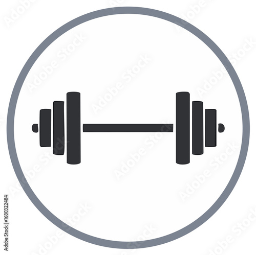 Stylized barbell icon with weights inside a circle for fitness and weightlifting