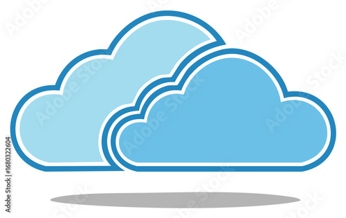 Overlapping blue cloud icons representing digital data storage or cloud computing technology concepts with a subtle shadow