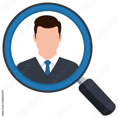 Job Candidate Man Under Magnifying Glass for Employment Search Process Illustration