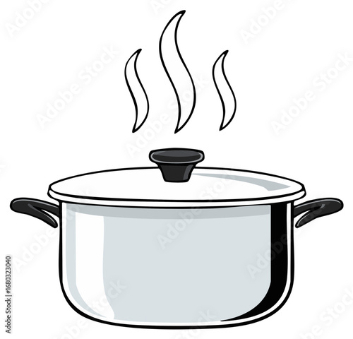 Cartoon illustration of a cooking pot with steam coming out of it