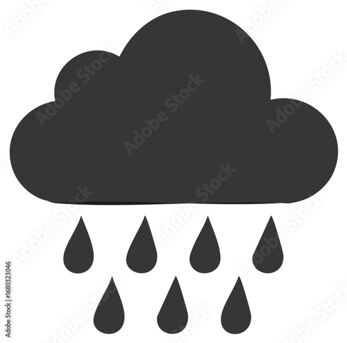 Dark rain cloud with falling water drops illustration isolated on white background
