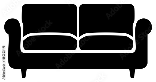 Simple Black Silhouette of a Two Seater Couch Icon
