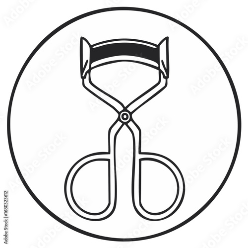 Eyelash Curler Outline Icon Beauty Tool Lash Enhancement in Circle Frame