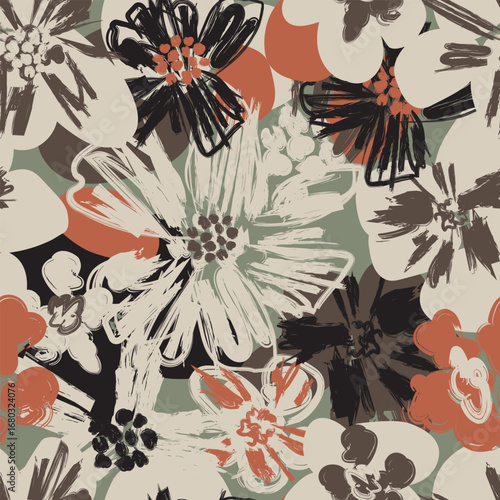 Neutral Colour Abstract Floral Seamless Pattern Design