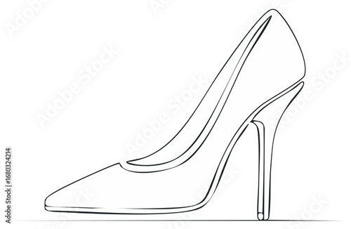 Elegant high heel shoe drawn with a single continuous line, minimalist design