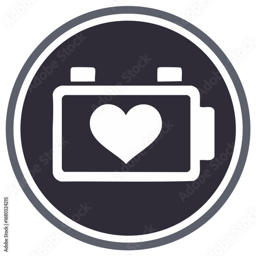 Heart battery icon symbol, power of love, recharge emotions, heart charging, energy symbol