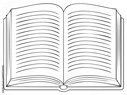 Vector outline illustration of an open book showing blank pages with lines for text and content