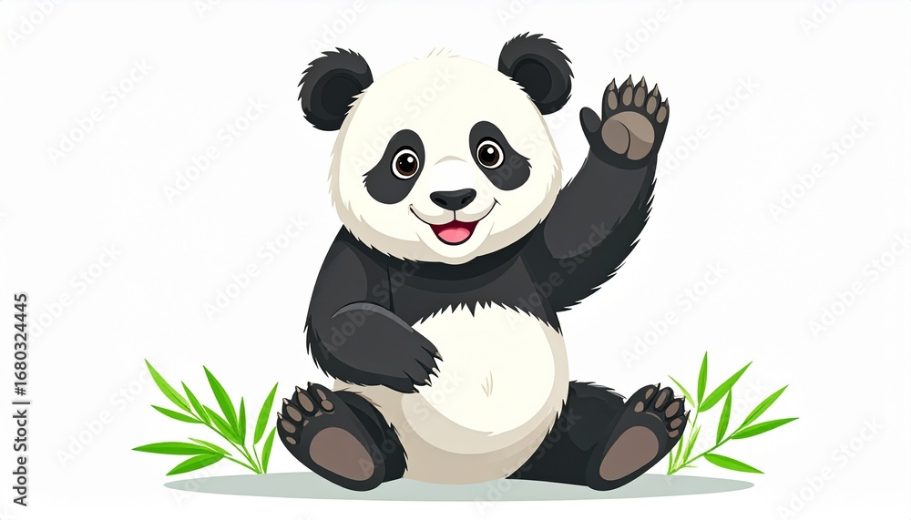 Obraz premium Cute panda cub waving, isolated on,white background