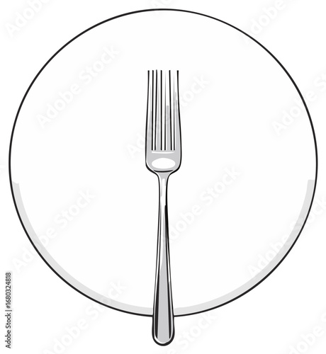 Fork on a white plate, vector illustration